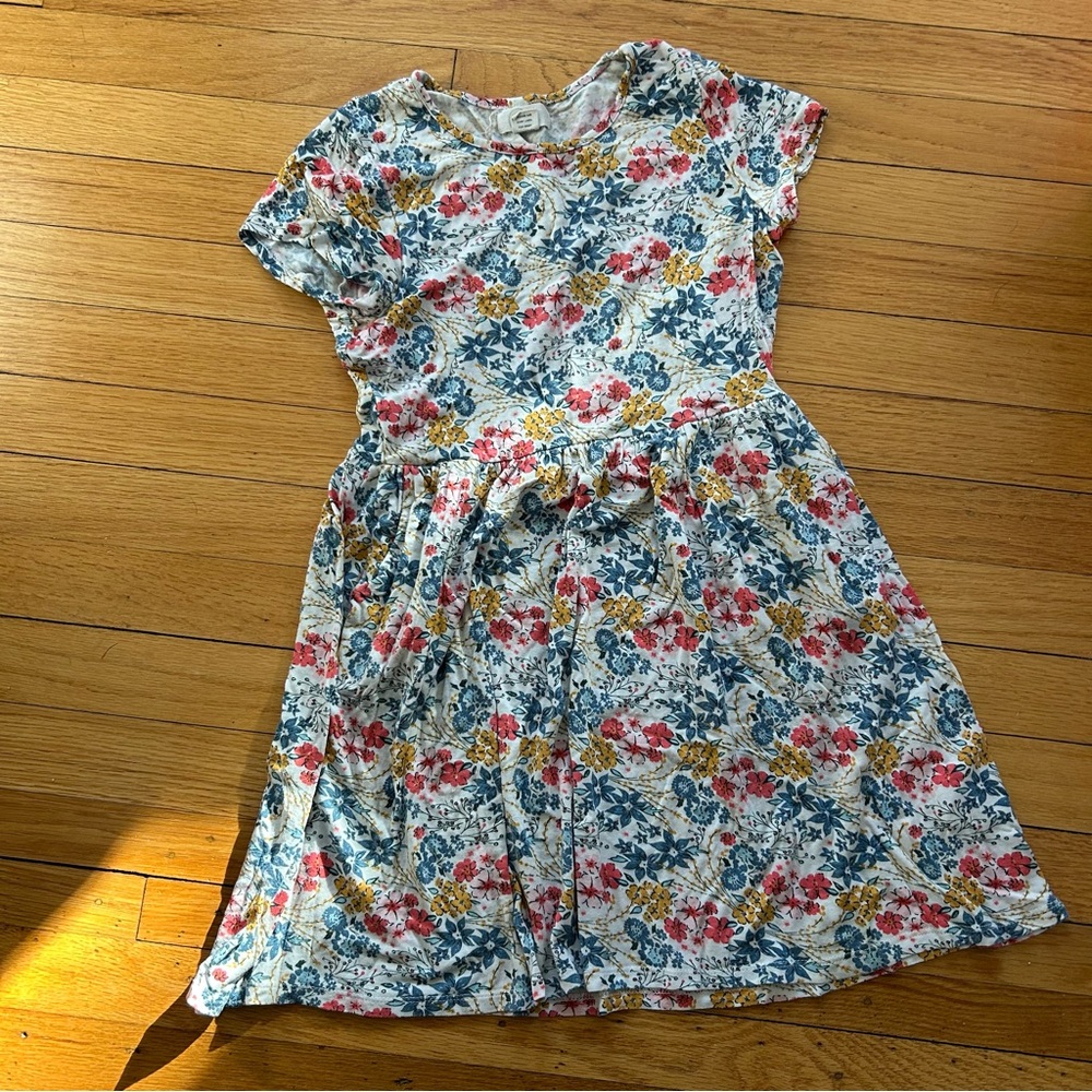 Peek Floral Short Sleeve Dress - White with Blue, Pink & Yellow Flowers Size 10